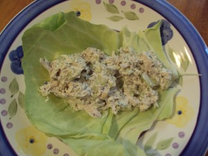 a bit larger chicken salad cabbage burrito, prior to being rolled up!